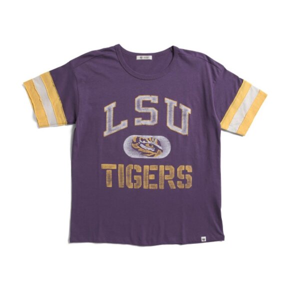 NWT LSU Louisiana Tigers Distressed Logo Wmns Cotton Short Slv Tee Purple LARGE - Picture 1 of 5